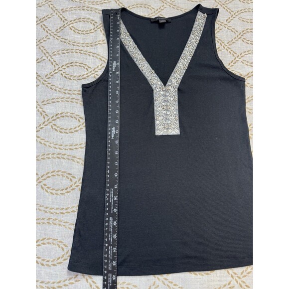 Express Large Black Tank Top Beaded Sequin SIlver - Picture 7 of 8